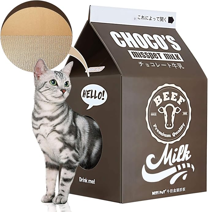 FluffyDream Cat Condo Scratcher Post Cardboard, Milk Box Shape Cat Scratching House Bed, Black Color