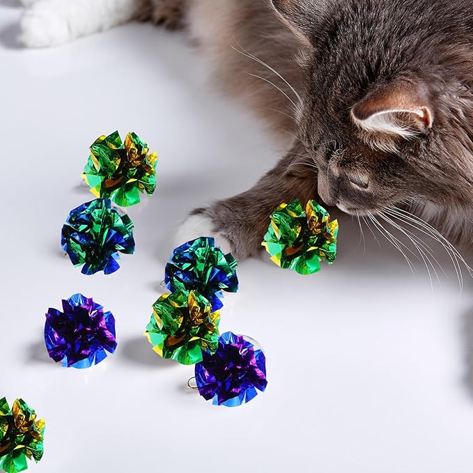 100 Pcs PVC Crinkle Balls Cat Toys 2.36" Interactive Crinkle Ball, Colorful Balls Chew Toy for Cat Chase Ball Toys Attract Cats for Indoor Cats and Kittens to Keep Fit and Active(Colors Random)