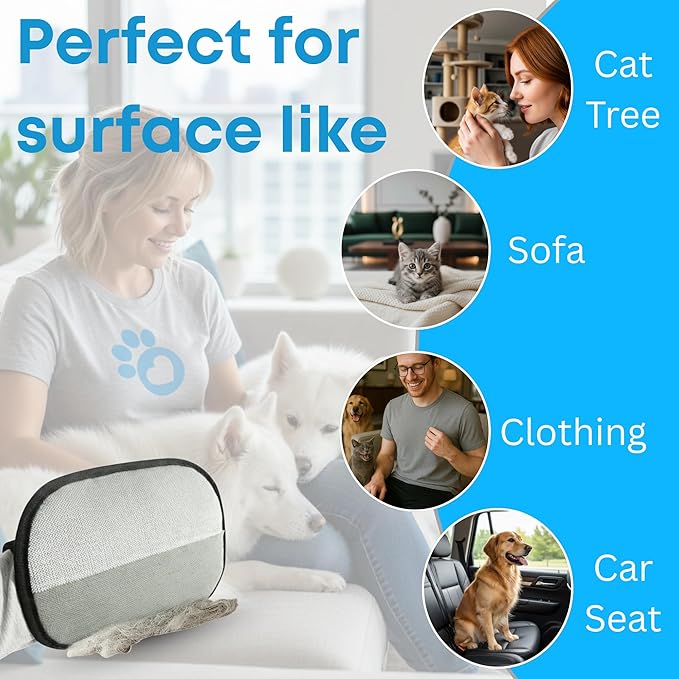 Pet Hair Remover Glove for Cats and Dogs – Electrostatic Cleaning Glove for Easy Pet Hair Pickup on Furniture, Clothing, Couch & Car Seats. (Large)