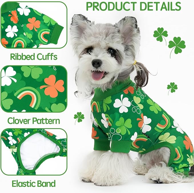 XPUDAC Dog Pajamas St. Patrick's Day Soft Dog Onesie Shamrock Puppy Clothes Comfy Stretchy Pet Outfit for Small Medium Dogs, L