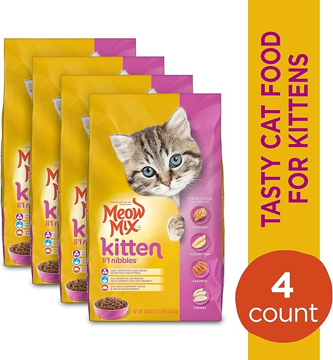 Meow Mix Kitten Li’l Nibbles Dry Cat Food for Kittens, 3.15 Pound Bag (Case of 4)