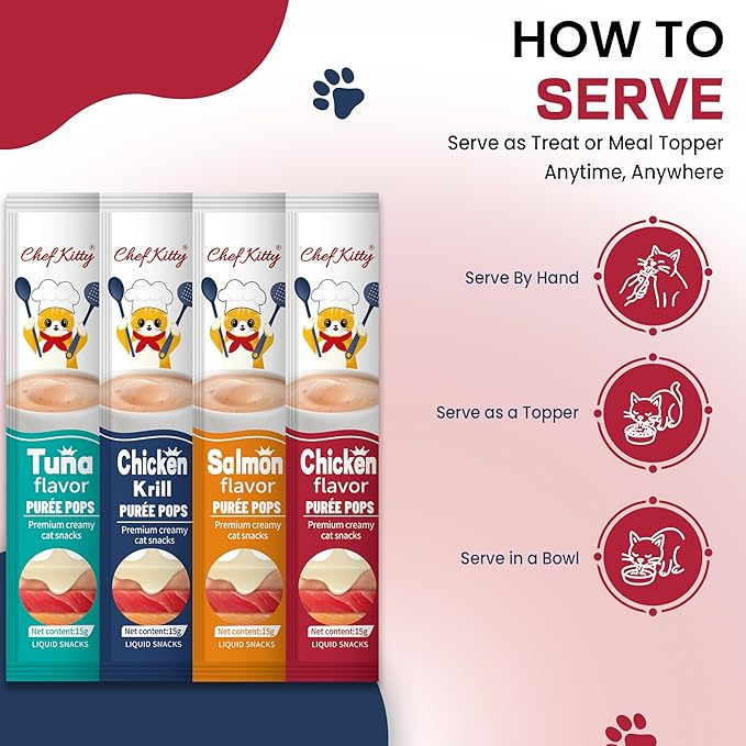Purée Pops + Green Feeding Spoon, Grain-Free, Lickable, Squeezable Creamy Cat Treat/Topper, 10 Tubes, Chicken and Seafood Mix Variety