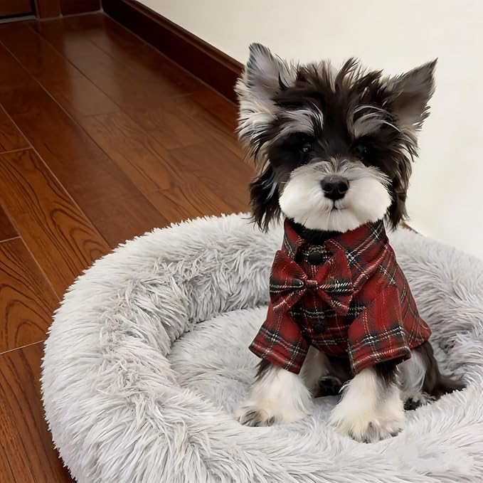 MAMORE Plaid Dog Shirt, Cute Puppy Outfit T-Shirt for Small Dogs Boy Girl, Soft Breathable Pet Cat Clothes Easter Thanksgiving Christmas Costume Apparel