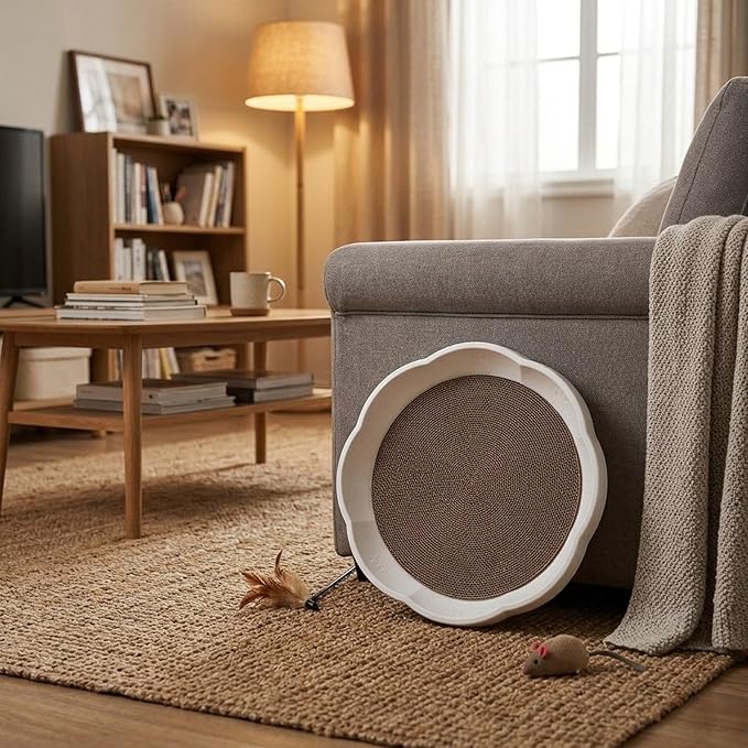 Gralara Round Cat Scratcher Sleeping Bed Lounge Furniture Protector Indoor Play Replacement Pad Circle Scratcher Pad for Indoor Cats, White