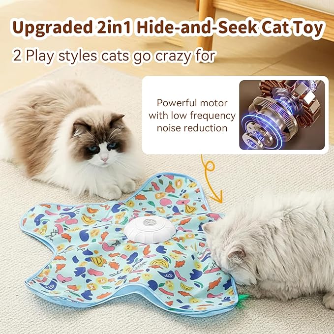 Interactive Cat Toy for Indoor Cats, Rechargeable Touch Activated Hide and Seek Cat Toys, Automatic Moving Concealed Wand Feather Toy for Bored Indoor Kitten Adult Cats, Real Bird Squeaky Green