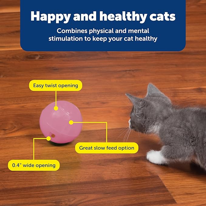 PetSafe Slimcat Feeder Ball - Interactive Game for Your Cat - Fill with Food and Treats - Pink