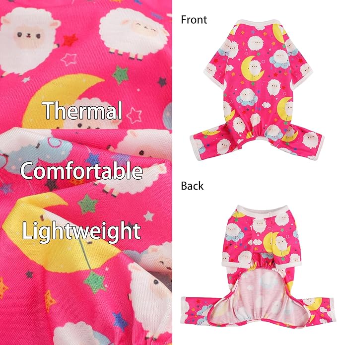 Dog Pajamas Small Sized Boy Girl, Cotton Stretchable Pet Clothes Jammies Puppy Outfits for Dogs Female Male, Spring Summer Doggie Doggy Pjs (Pink Moon, XS)