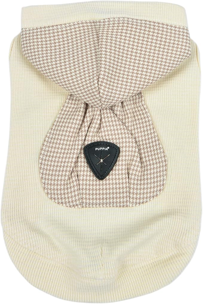 Puppia Xander Dog Shirt Hooded Trendy Fashionable Cute Dog Apparel for Small and Medium Dogs, Beige, Medium
