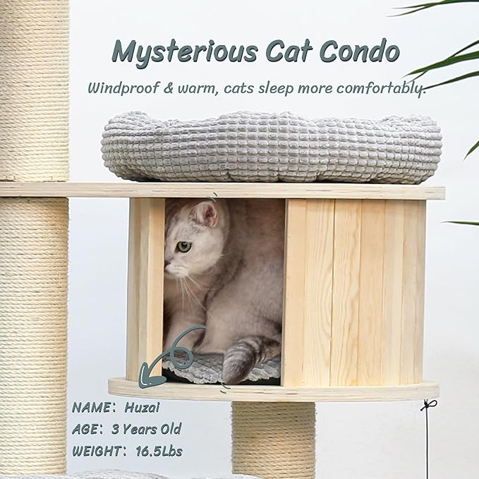 KAMABOKO Tall Cat Tree, 68" Large Cat Tower Multi-Level Platforms with Sisal Scratching Posts, Cat Tree for Large Cats 20 lbs Heavy Duty, Cat Condo Furniture for Active Cats, Top Fence Safety