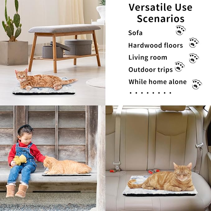 Self-Warming Cat Bed Pad 30x20 inches Self-Heating Cat Bed Mat Thermal Blanket for Indoor Cats & Dogs
