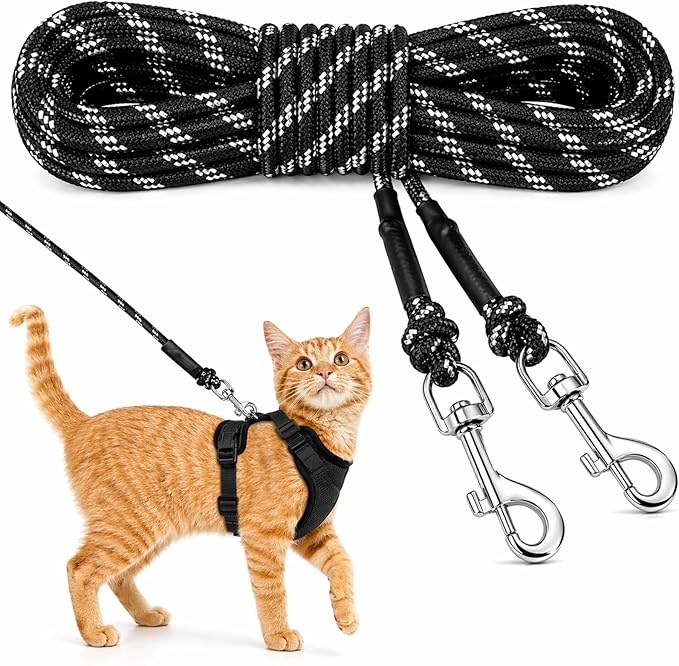 Rypet Reflective Cat Long Leash - 15 FT Escape Proof Walking Leads Yard Long Lead Durable Safe Personalized Extender Leash Traning Play Outdoor for Kitten, Puppy, Rabbit and Small Animals