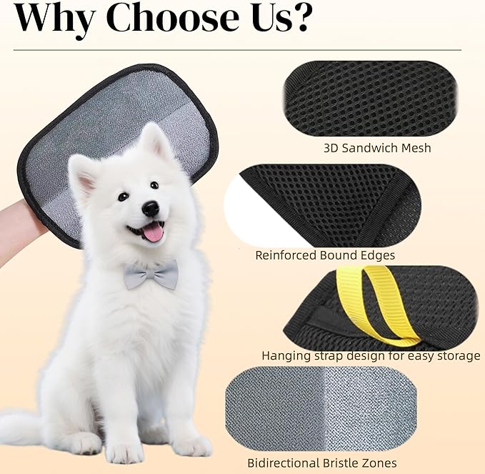Pet Hair Removal Glove for Cats & Dogs, Pet Hair Removal Glove,Reusable Electrostatic Hair Remover Grooming Glove Brush Tool for Furniture Bed,Sheets,Couch,Clothes Carpet,Car Seat-2 Pcs