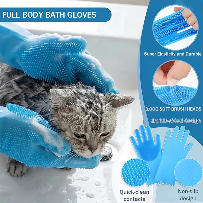 9PCS Dog Bath Kit & Dog Brush Kit for Dogs & Cats - Professional Pet Grooming Tools Set with Shedding Brush, Bath Scrubber, Dematting Comb & Storage Bag - Complete Dog Washing Essentials, Blue