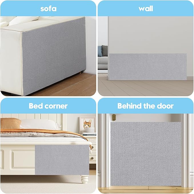 Cat Scratch Furniture Protector – Self-Adhesive Nano Gel, Residue-Free Removable & Reusable Couch Guard, Cuttable for Sofa Arms, Sides, Chair Backs, Bed Edges & Door Frames,78.7"x15.7",Light Grey