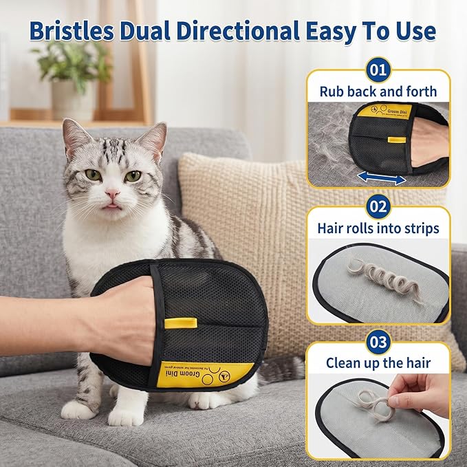Pet Hair Removal Glove for Cats & Dogs, Upgraded Electrostatic Reusable Pet Hair Remover Tool, Magic Fur Removal Mitt for Laundry, Couch, Carpet, Car Seat, Pet Grooming Gloves