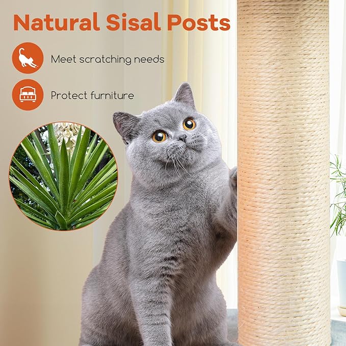 Tangkula Mushroom Cat Tree, 43 Inch Cute Cat Tower with Sisal Scratching Posts, Dual Cozy Condos, Padded Platforms, 2 Pompom Dangling Balls, Multi-Level Modern Cat Tree Tower for Indoor Cats