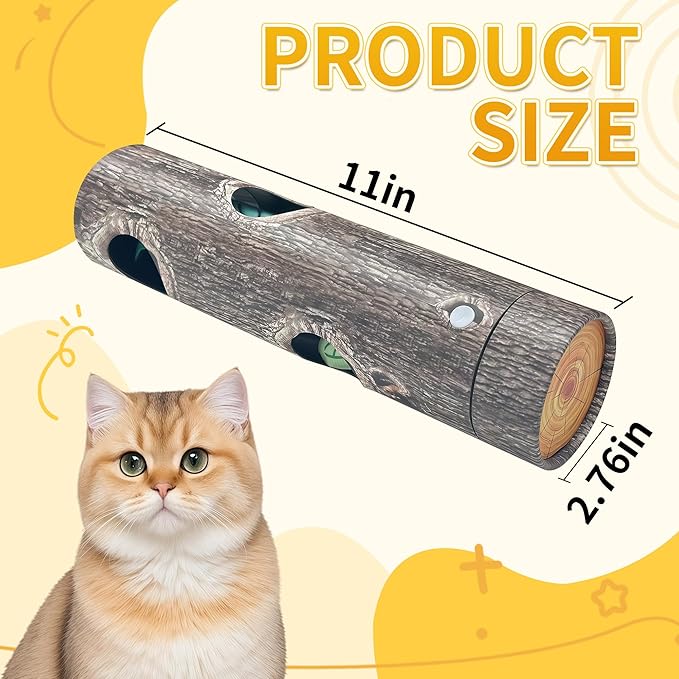 Interactive Cat Toy for Boredom - 6-Hole Roller Box with 3D Pressure-Resistant Paper, Mental Stimulation & Anxiety Relief, Includes Catnip Plush & Bell, Solo Play for Indoor Cats