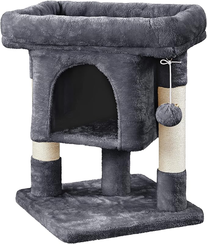 Topeakmart Cat Tree with Extra Large Plush Perch, Soft Cat Condo & Sisal-Covered Scratching Posts for Large Cats, Kittens Cats, 23.5 Inches, Gray