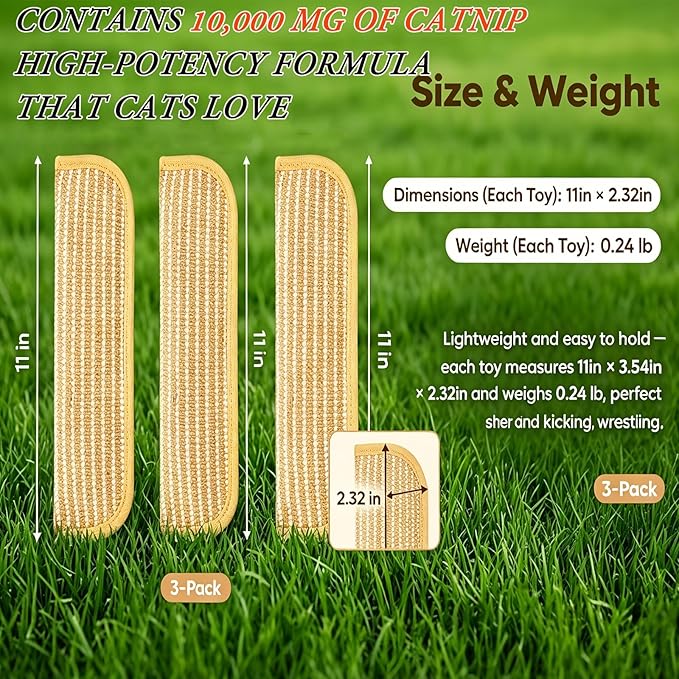 3Pcs Organic Catnip Pillows for Indoor Cats - 10000mg A+ Catnip, Sisal Scratcher Mat, Durable Teething Toy for Aggressive Chewers,Boredom, Anxiety Relief (3Pcs Small)