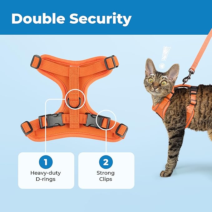 Voyager Escape-Proof Step-in Lock Cat Harness & 5ft Neoprene-Handle Leash Set All-Weather Mesh with Reflective Stitching for Small to Large Cats by Best Pet Supplies, Orange (327), XS