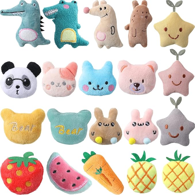 Gejoy 20 Pack Catnip Toys for Indoor Cat Plush Kitten Cat Chew Toys Catnip Kitten Entertaining Interactive Safe Teeth Cleaning Dolls(Lovely)