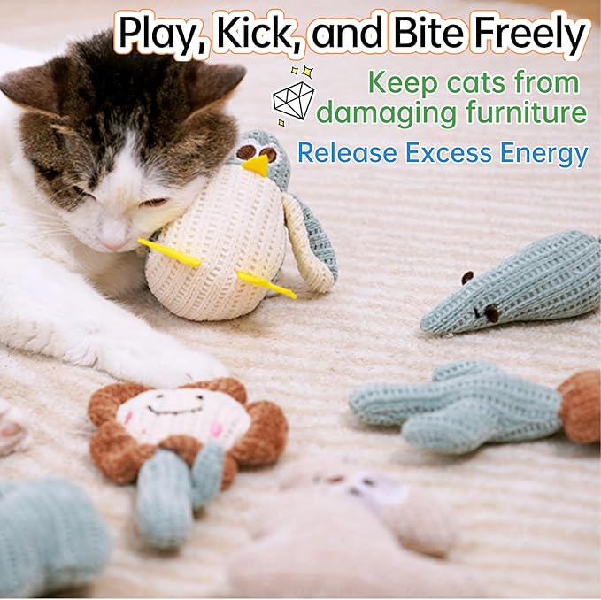 Cat Toy Kicker Pillows, Plush Catnip Cat Toys Interactive Cat Toy for Kitten Felines Chew Enrichment, Soft Flower-Shaped 5.91” Size for Bored Indoor Adult Cat Cuddle Teething Scratch Play