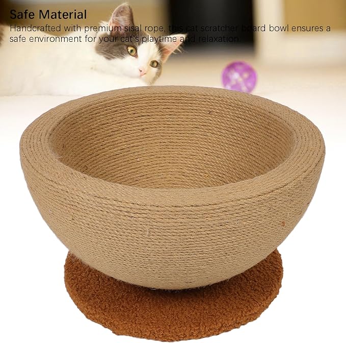 Zerodis Cat Scratcher, Sisal Hemp Cat Scratching Board Circular Concave Design Bed Hammock Bowl Shape 2 in 1 Pet Scratching Post Furniture Protector for Couch 14.2x15.2x7.9in (Balanced Style (Round