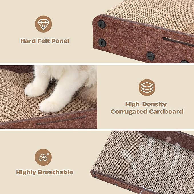 Avont 3-Piece Cardboard Cat Scratcher Set for Indoor Cats, Corrugated Cat Scratchers with Reversible Scratch Pad, Scratch Box and Lounge Bed