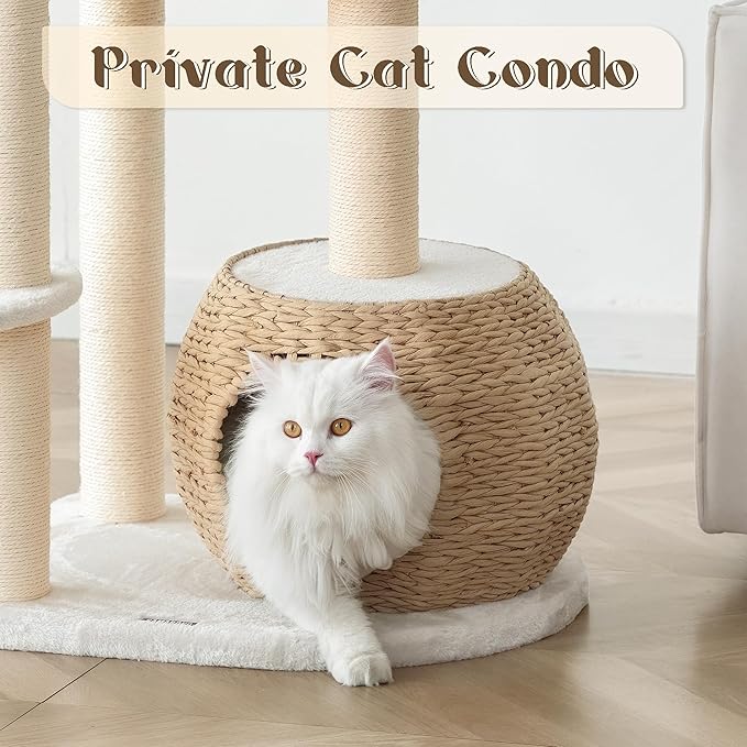 NUNU Modern Cat Tree, Modern Cat Trees Tower, Wooden Cat Tree for Large Cats, 39" Cat Tower for Indoor Cats, Hand-Woven Condo & Top Perch, for Kittens Climb, Play & Rest