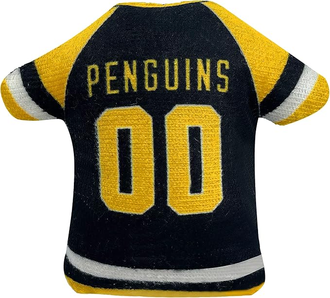 NHL PITTSBURGH PENGUINS Plush Cat Toys Set of 3 - Jersey, Hockey Puck & #1 Fan Cat Toys filled with Fresh Catnip. Team Logo