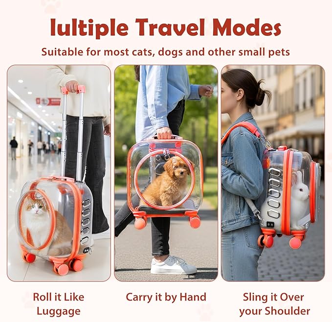 Portable Pet Carrier Trolley Box - Ventilated PC Travel Carrier with Silent Shock-Absorbing Wheels, Telescopic Handle for Cats, Small Dogs, Puppies - Outdoor Hiking, Camping, Car & Airline A