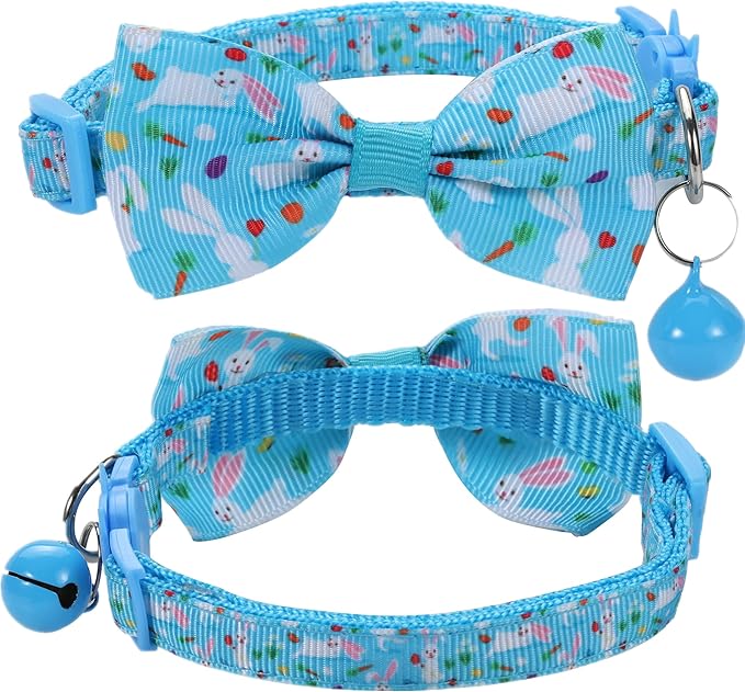 BoomBone Easter Cat Bow Tie Collar Adjustable Breakaway Collar with Bells, Spring Bowtie Kitten Collar