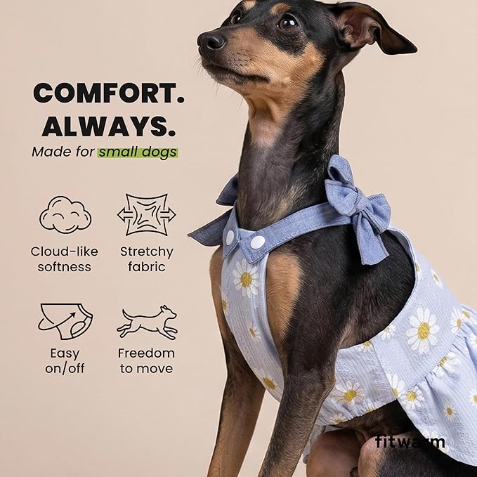 Fitwarm Daisy Dog Dress, Elegant Summer Clothes for Small Dogs Girl, Lightweight Pet Clothes, Blue, White, Small