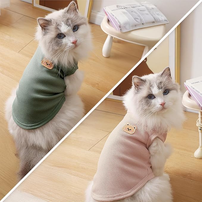 Waffle Knit Cat & Dog T Shirt for Small Dogs, Stretchable Puppy Shirt for Sphynx Cats & Small Breeds, Pet Clothes | Breathable Summer/Winter Apparel for Newborn(2PCS X-Large)