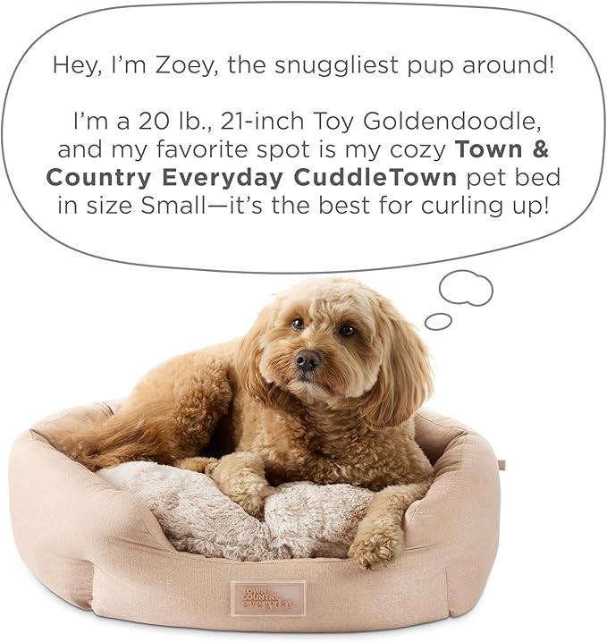 Town & Country Everyday CuddleTown Faux Linen Comfy Cozy Cuddler Pet Bed, Supportive & Calming, Non-Slip Bottom, Machine Washable Cover, Warm Taupe, Small 22"x20"x7"