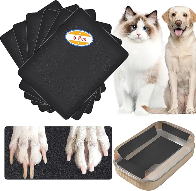 Cat Nail File Scratcher - 6 Pack Replaceable Nail Fil for Cat Litter Box, Self-Adhesive Sand Paper Scratcher Trim for Cat & Dog Scratching Board.