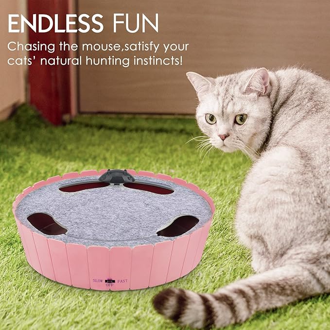 Pawaboo Interactive Cat Toy with Moving Mouse, Electronic Motion Pop and Play Hide Seek Cat Toys, Automatic Teaser Cats Toys Interactive for Indoor Cats Play, Pink