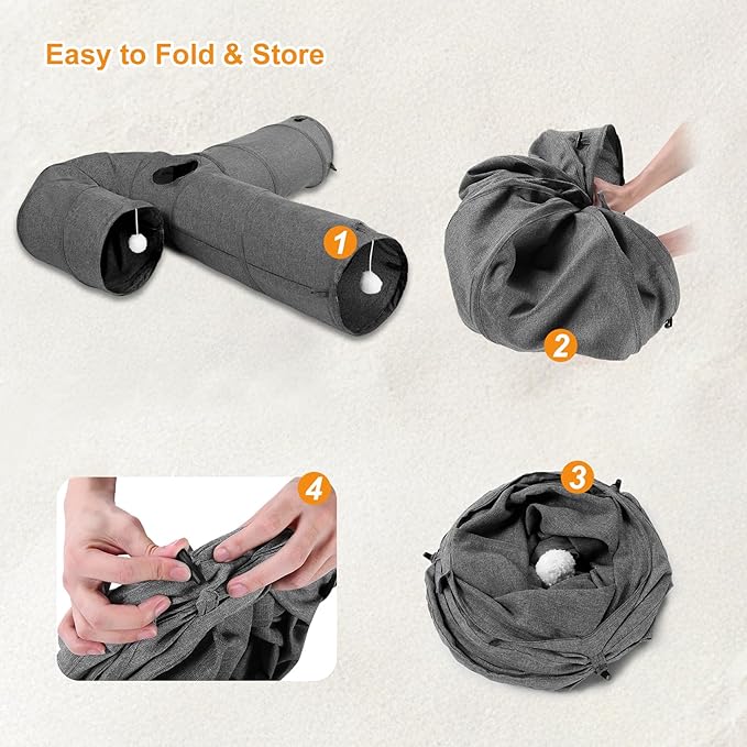 Ownpets Cat Tunnel 12 Inches in Diameter Larger Pet Tunnel Tube with Plush Ball & Feather Toy, U-Shaped Cat Play Tunnel for Big Cat, Puppy and Rabbits