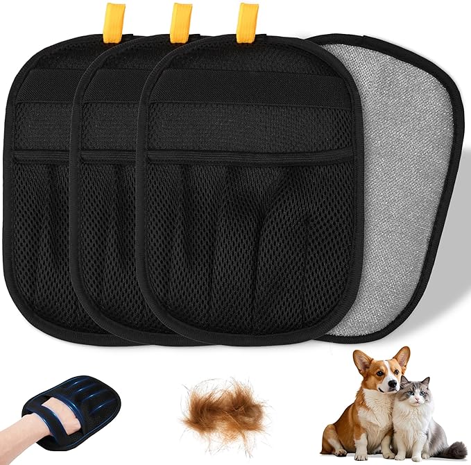 4PCS Pet Hair Removal Gloves for Dogs and Cats, Reusable Pet Hair Remover for Couch, Clothes, Carpet and Car Seats, Washable Electrostatic Grooming Gloves for Pet Shedding Hair