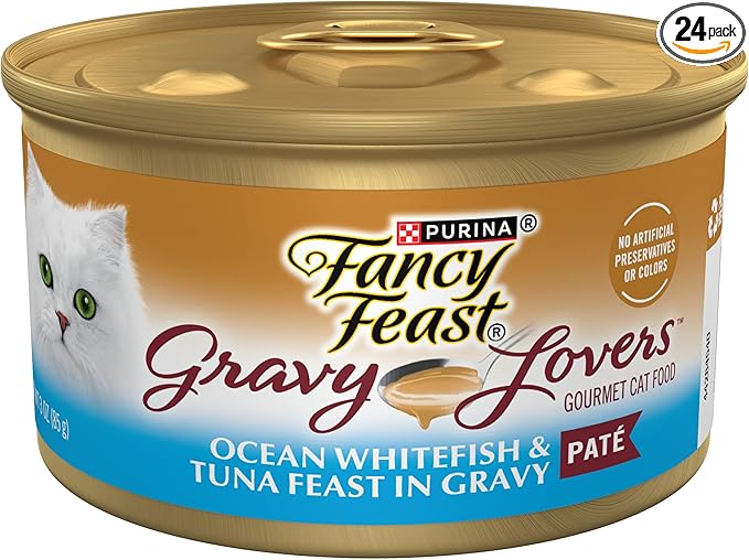Purina Fancy Feast Gravy Lovers Ocean Whitefish and Tuna Feast Pate in Wet Cat Food Gravy - (Pack of 24) 3 oz. Cans
