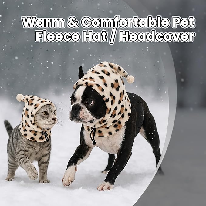 Pet Neck Warmer with Hat, Leopard Print, Adjustable Drawstring, Soft Polyester, for Dogs and Cats (Leopard Print, Medium)