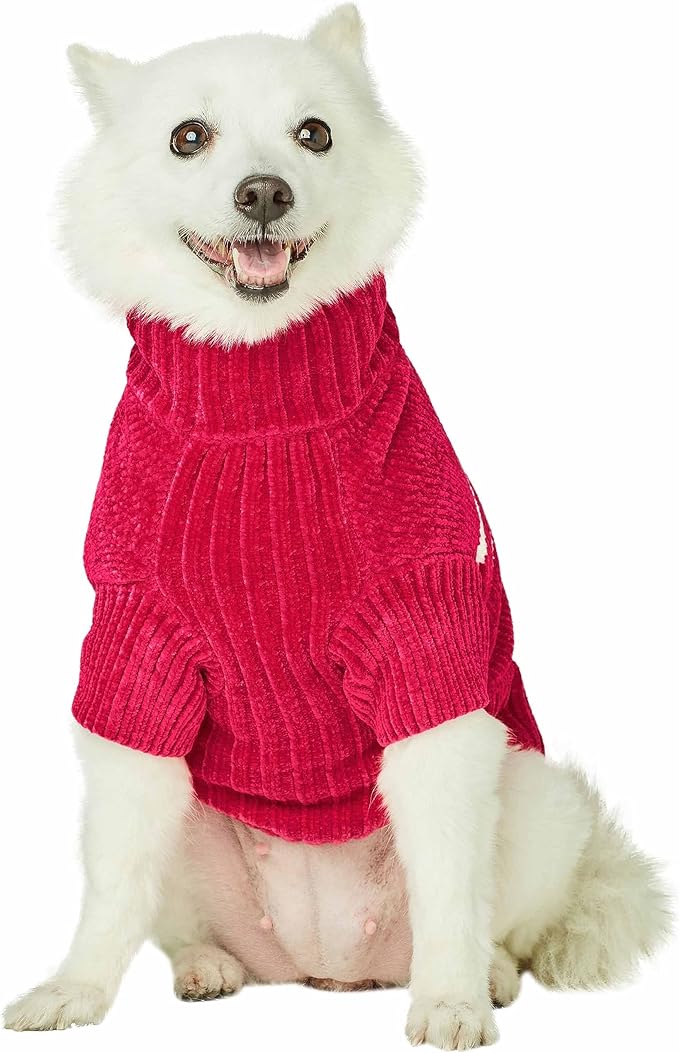Blueberry Pet Cozy Soft Chenille Classy Striped Dog Sweater in Hot Pink, Back Length 16", Pack of 1 Clothes for Dogs