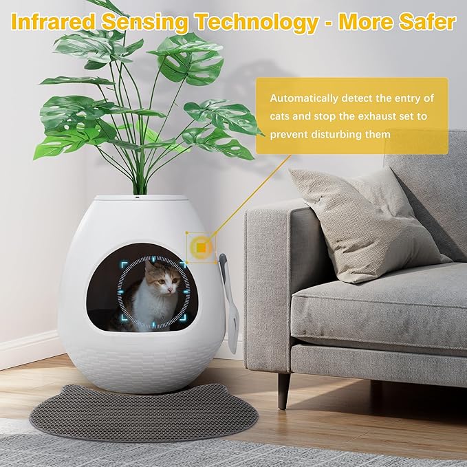 Eggloa6 Litter Box Plant Cat Litter Box Enclosure Extra Large Hidden Litter Box with 5PCS Litter Box Liners, Cat Litter Mat, Smart Odor Removal System for Cat Kitty Rabbit Mini Dutch Pig