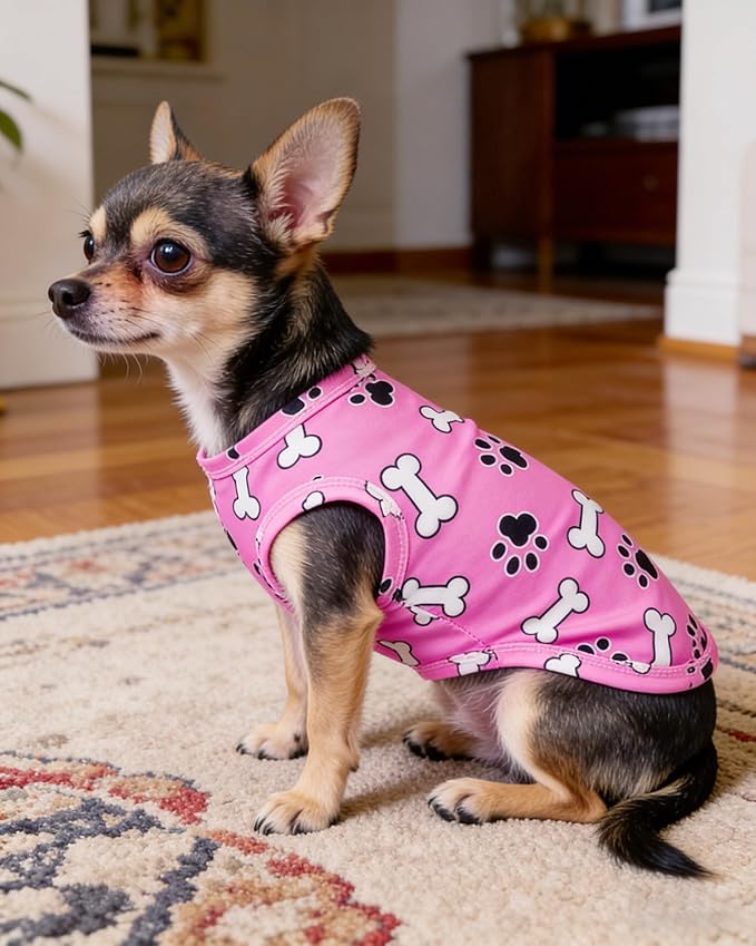 PET SHOW 4 Pack Paw Bone Printed Dog Clothes Shirts Soft Dog Vest Lightweight Sleeveless Cats Doggies T-Shirts Puppies Tank Top Tee Cat Clothes for Small Medium Dogs White Black Pink Blue S