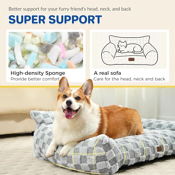 ABCPET Cat Bed Cats Couch for Puppy and Kitten, Fluffy Pet Couch Small Dog Sofa Bed, Supportive Cat Sofa for Indoor Cats, Washable Cover & Non-Slip, 26 inch, Grey