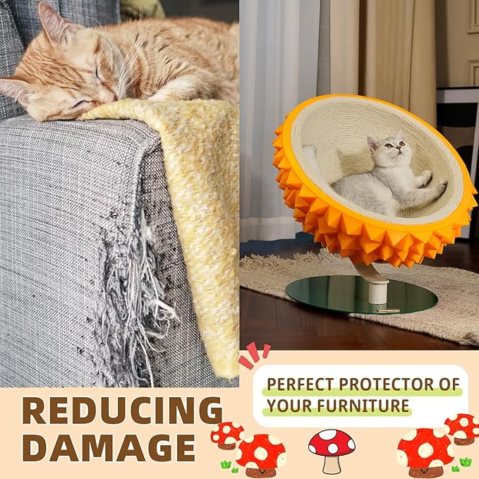 3-in-1 Durian Cat Scratching Bed & House - Sisal Rope Board with PVC Frame, Multi-Functional Pet Bed for Claw Care, Napping & Massage, Durable Seasonal Cat Furniture - Easy Assembly