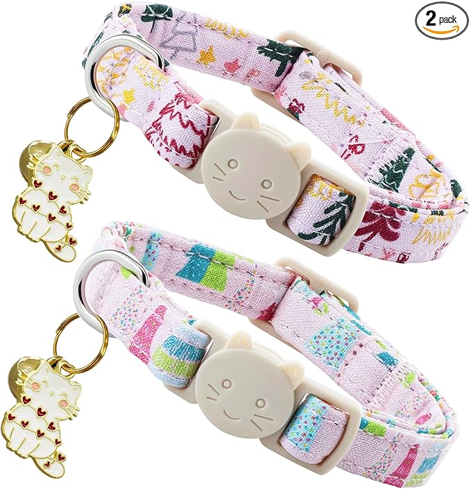 Elegant little tail 2 Pack Cat Collar- Christmas Cat Collars Breakaway with Bell Pendant Wedding Kitten Boy Girl Safety Adjustable 7-12 Inch Collar for Small Cats Puppy