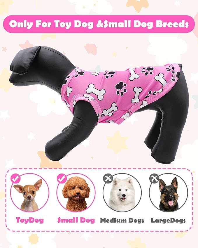 PET SHOW 4 Pack Paw Bone Printed Dog Clothes Shirts Soft Dog Vest Lightweight Sleeveless Cats Doggies T-Shirts Puppies Tank Top Tee Cat Clothes for Small Medium Dogs White Black Pink Blue M