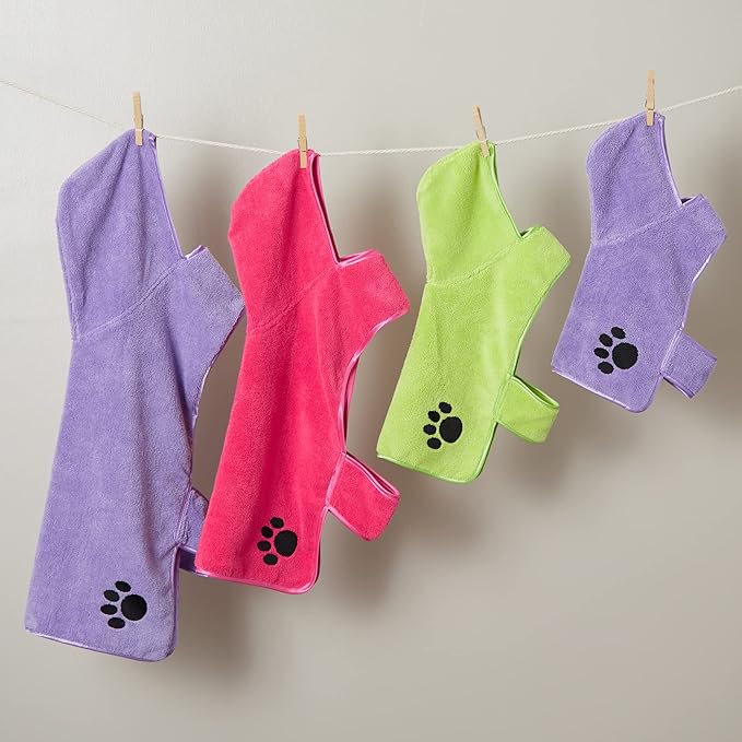 Bone Dry Pet Robe Collection, Embroidered Absorbent Microfiber Bath Robe with Adjustable Closure, for Dogs & Cats, Large, Lavender