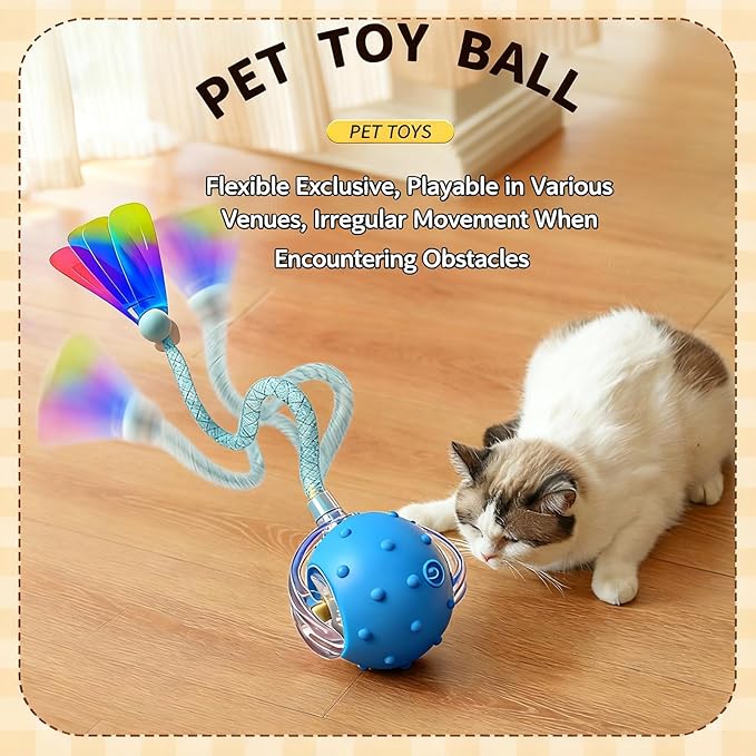 Interactive Cat Toys for Indoor Cats with 3 Tails,Automatic Moving Kitten Toys,Cat Toys for Bored Indoor Adult Cats,Smart Rechargeable Cat Enrichment Toys for Cats to Keep Them Busy, Cat Balls
